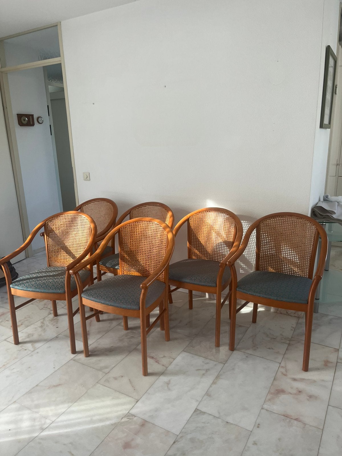 Zes eetkamerstoelen, kersen., Ophalen, Hout, Gebruikt, Overige kleuren