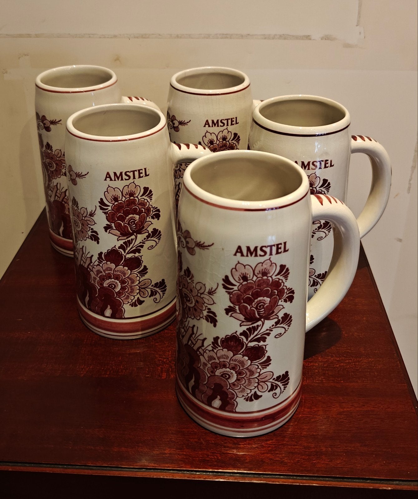 Set van 5 Handgeschilderde Red Delft Amstel Bierpulle, Ophalen of Verzenden