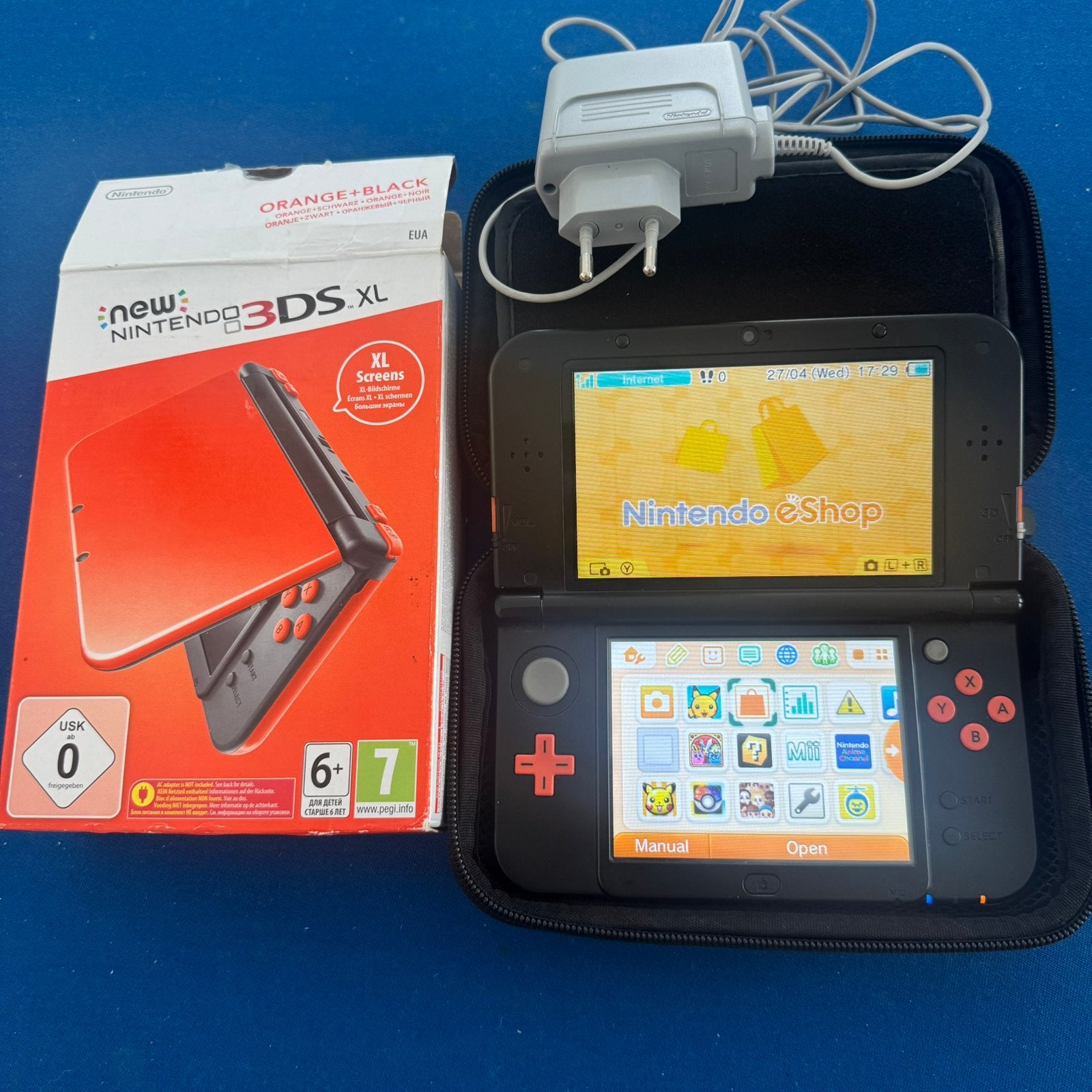 New Nintendo 3DS XL Oranje Goede Staat + Doos, Oplader, Pen, Spelcomputers en Games, Overige kleuren, 3DS XL, Ophalen of Verzenden