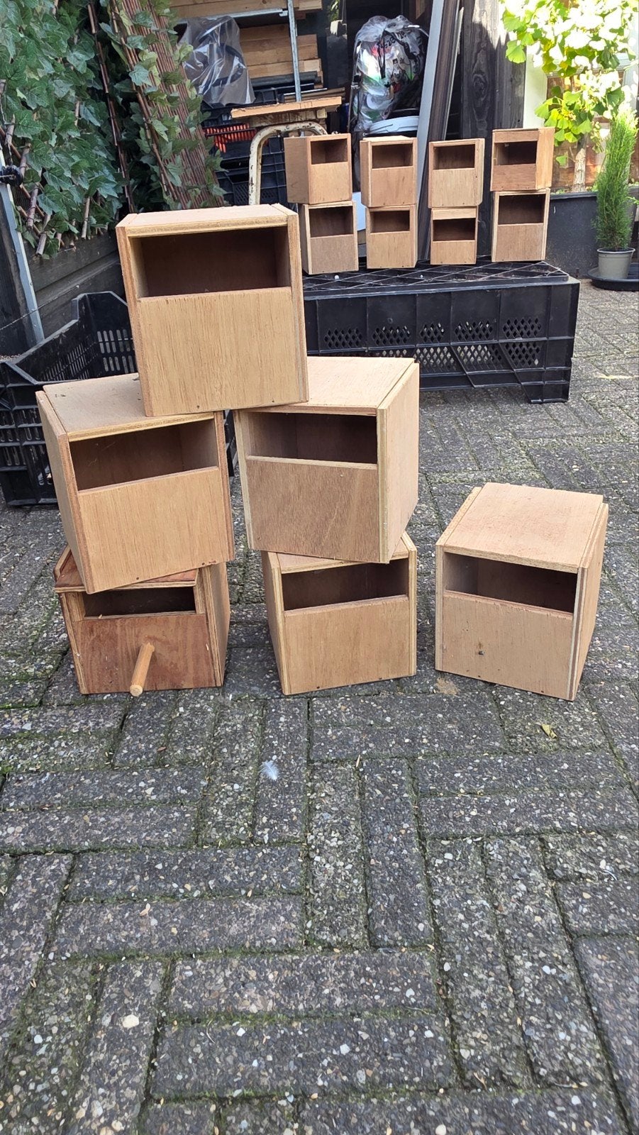 7 pakiet kooien + nog ander vogels kooitje  en voer bak, Ophalen, Hout, Vogelkooi