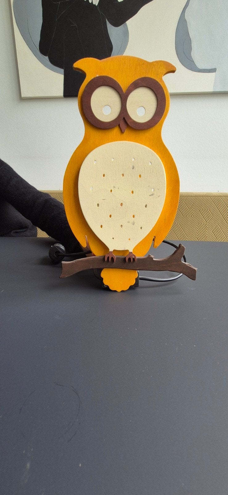 Leuke uil lamp - decoratieve verlichting, Huis en Inrichting, Lampen | Tafellampen, Ophalen, Gebruikt, Hout
