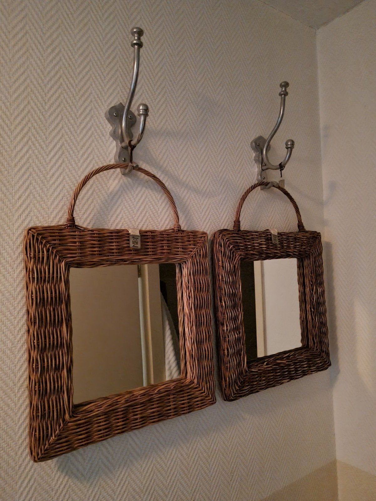 Riviera maison rustic rattan spiegels met RM haak, Minder dan 50 cm, Rond, Ophalen of Verzenden, Zo goed als nieuw