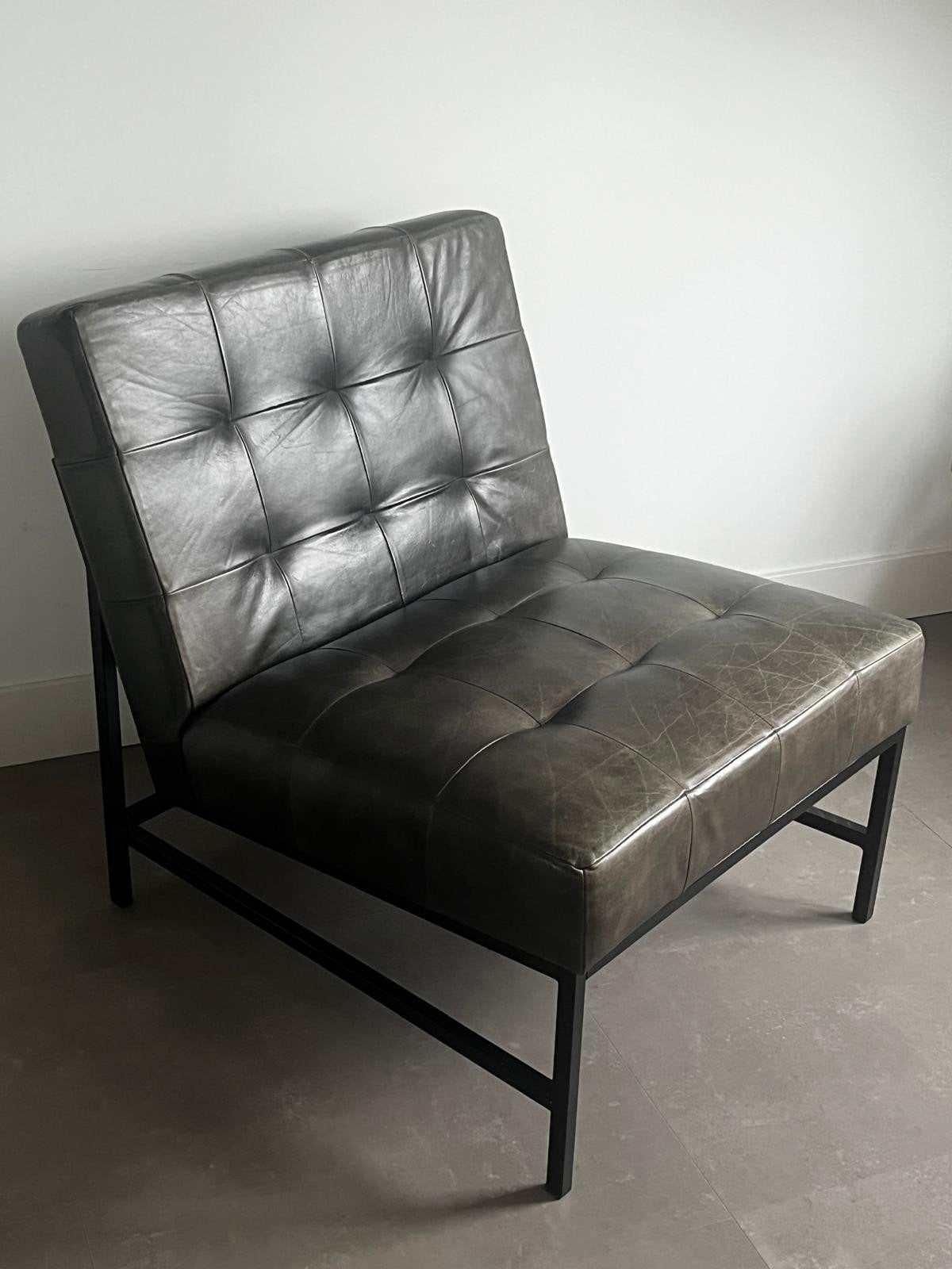 Lounge fauteuil van leer en metaal van Loods 5, Ophalen, Gebruikt, Modern, Industrieel, 75 tot 100 cm