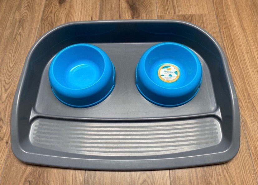 Katten voerbak grijs / blauw, Ophalen of Verzenden, Gebruikt