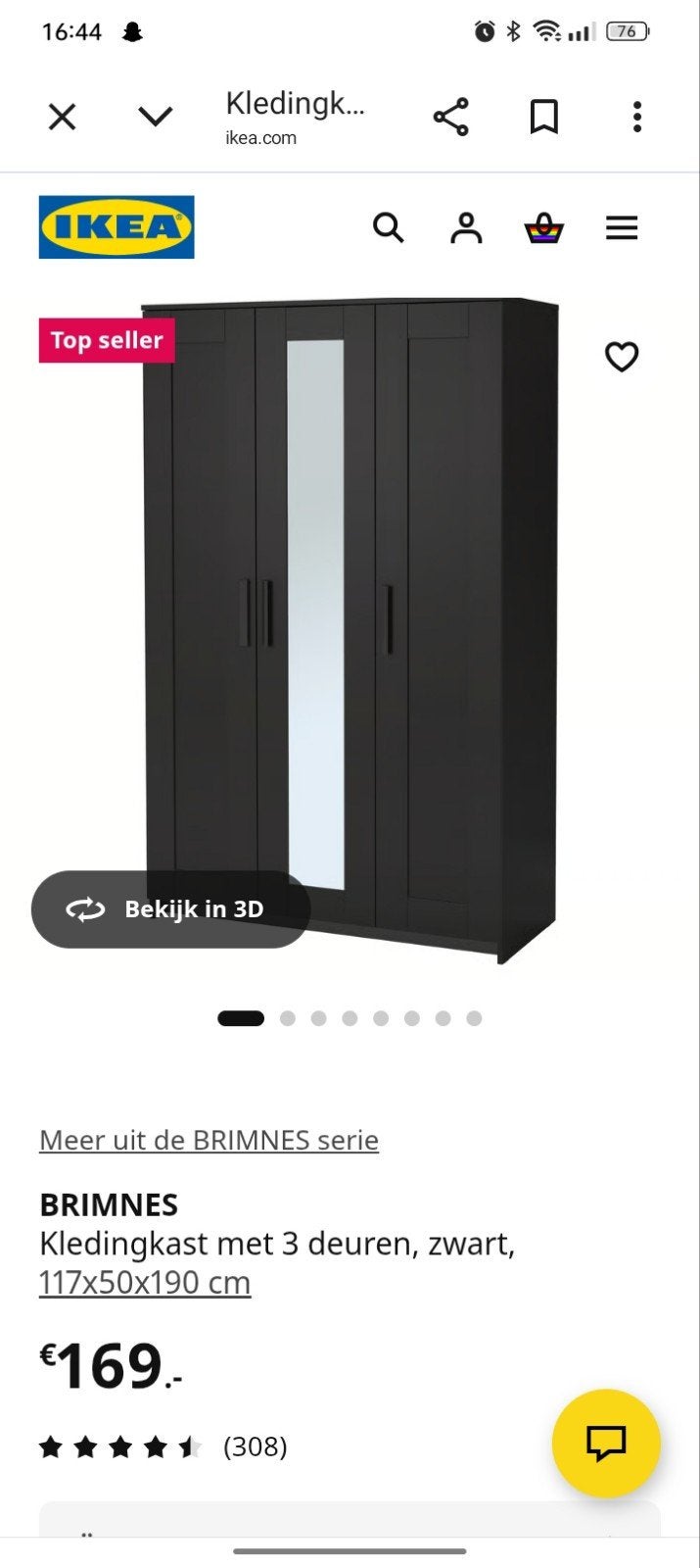 IKEA BRIMNES Kledingkast met 3 deuren, zwart, nieuw in doos, Ophalen, Nieuw, 25 tot 50 cm, 150 tot 200 cm