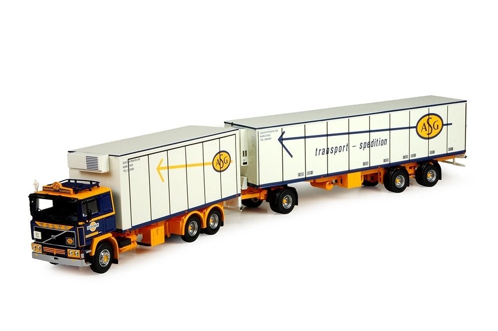 teknov olvo f12  ASG met aanhanger in geschenkdoos, Ophalen of Verzenden, Nieuw, Bus of Vrachtwagen, Tekno