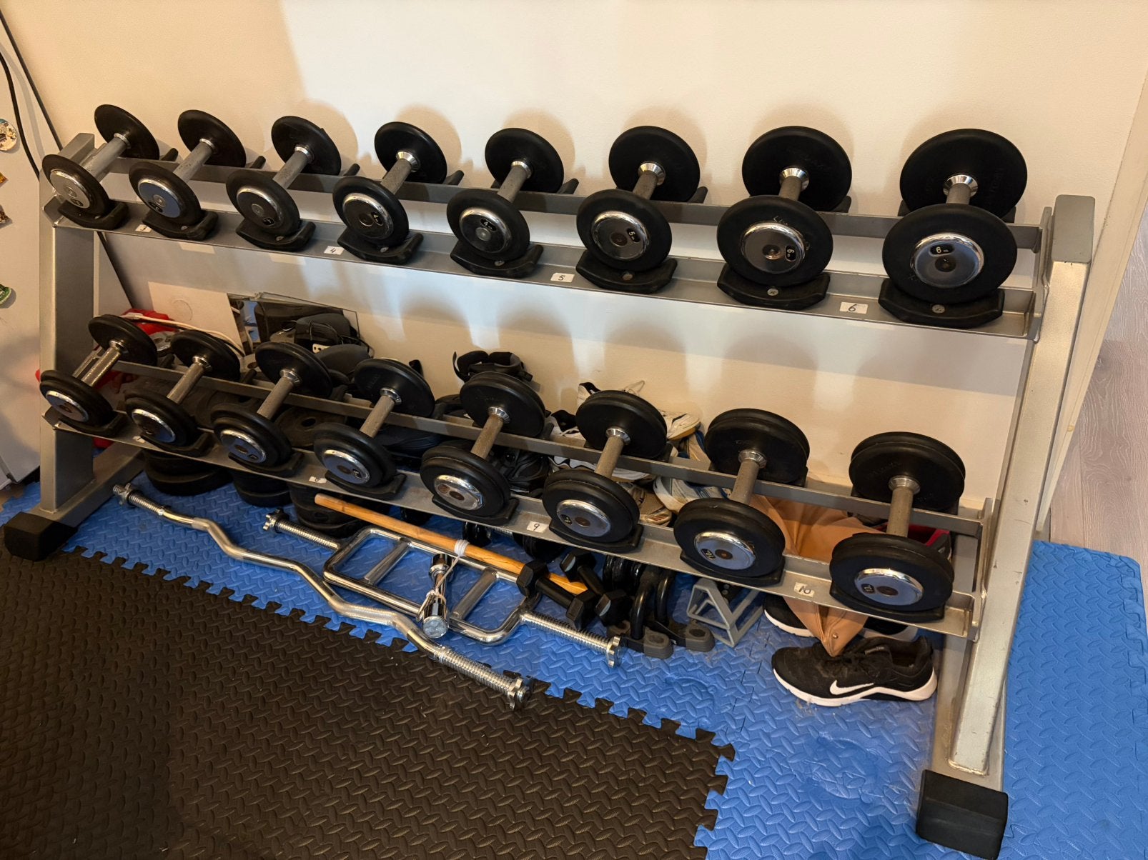 Dumbell rek met gewichten 3 t/m 10 kilo, Ophalen of Verzenden, Gebruikt, Dumbbell
