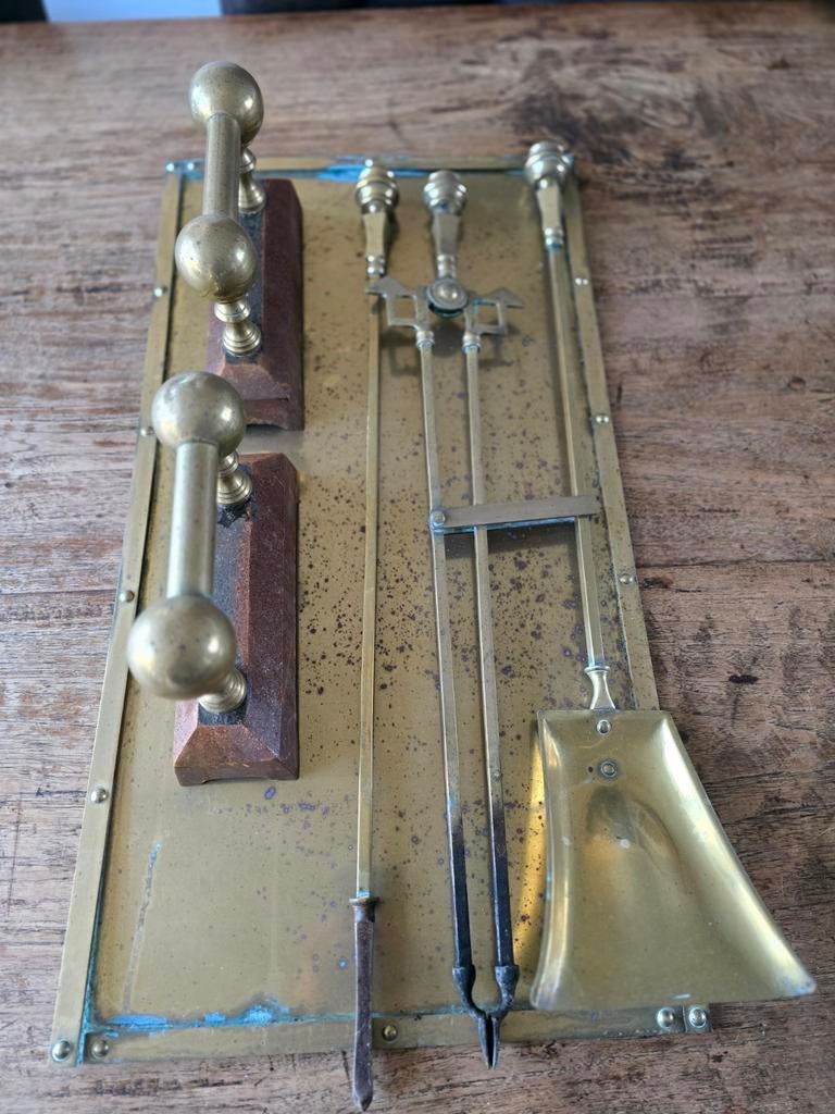 Haardset vuurbokken messing geel koper, Antiek en Kunst, Ophalen of Verzenden, Koper