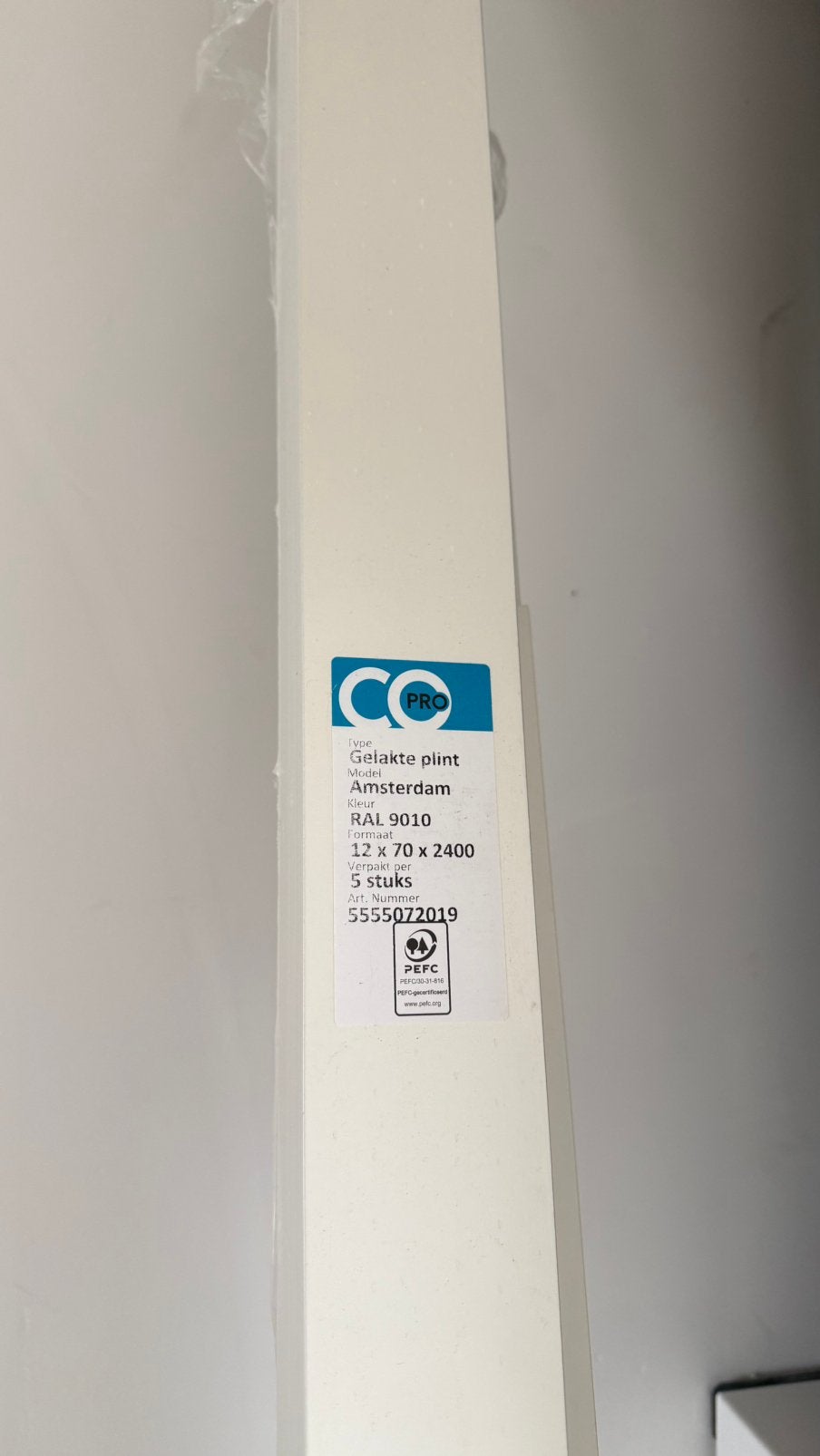 Witte plinten (10 stuks, ral9010, 12x70x2400mm), Ophalen, Zo goed als nieuw, Mdf, 200 tot 250 cm