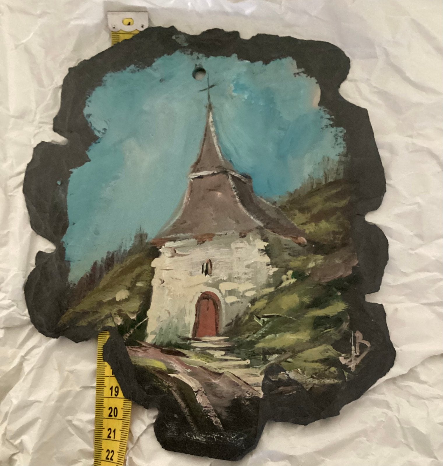 PRACHTIGE KERK ,GESCHILDERD OP LEISTEEN,MOOI!!, Antiek en Kunst, Antiek | Religie, Ophalen of Verzenden
