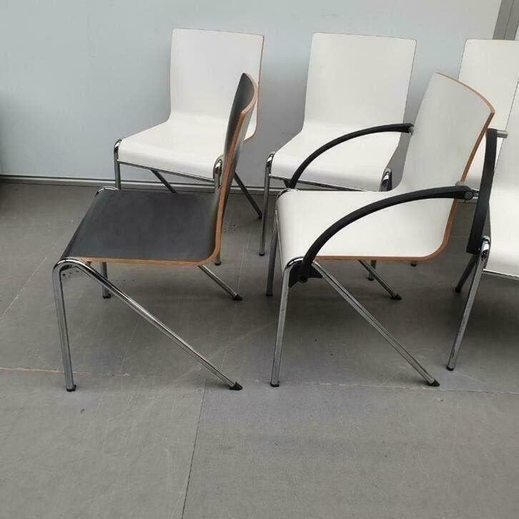 6x DRABERT VUELO houten design stoelen antraciet en wit, Ophalen, Gebruikt, Vijf, Zes of meer stoelen