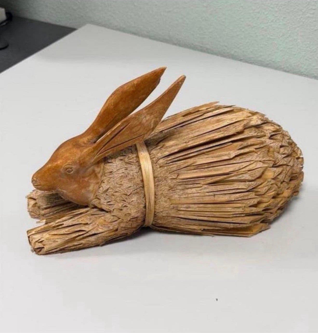 Vintage maïskolf konijn gesneden houten hoofd handgemaakt, Ophalen of Verzenden