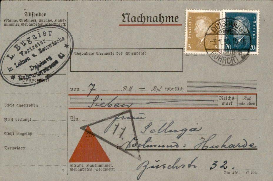 Duitse Rijk - Nachnahme - 1930, Postzegels en Munten, Brieven en Enveloppen | Buitenland, Verzenden, Briefkaart