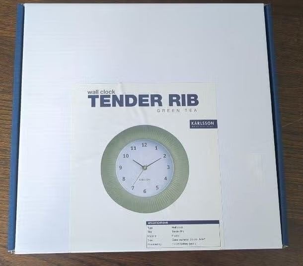 Wandklok Karlsson Tender Rib Groen - Green Tea NIEUW, Ophalen of Verzenden, Nieuw, Analoog