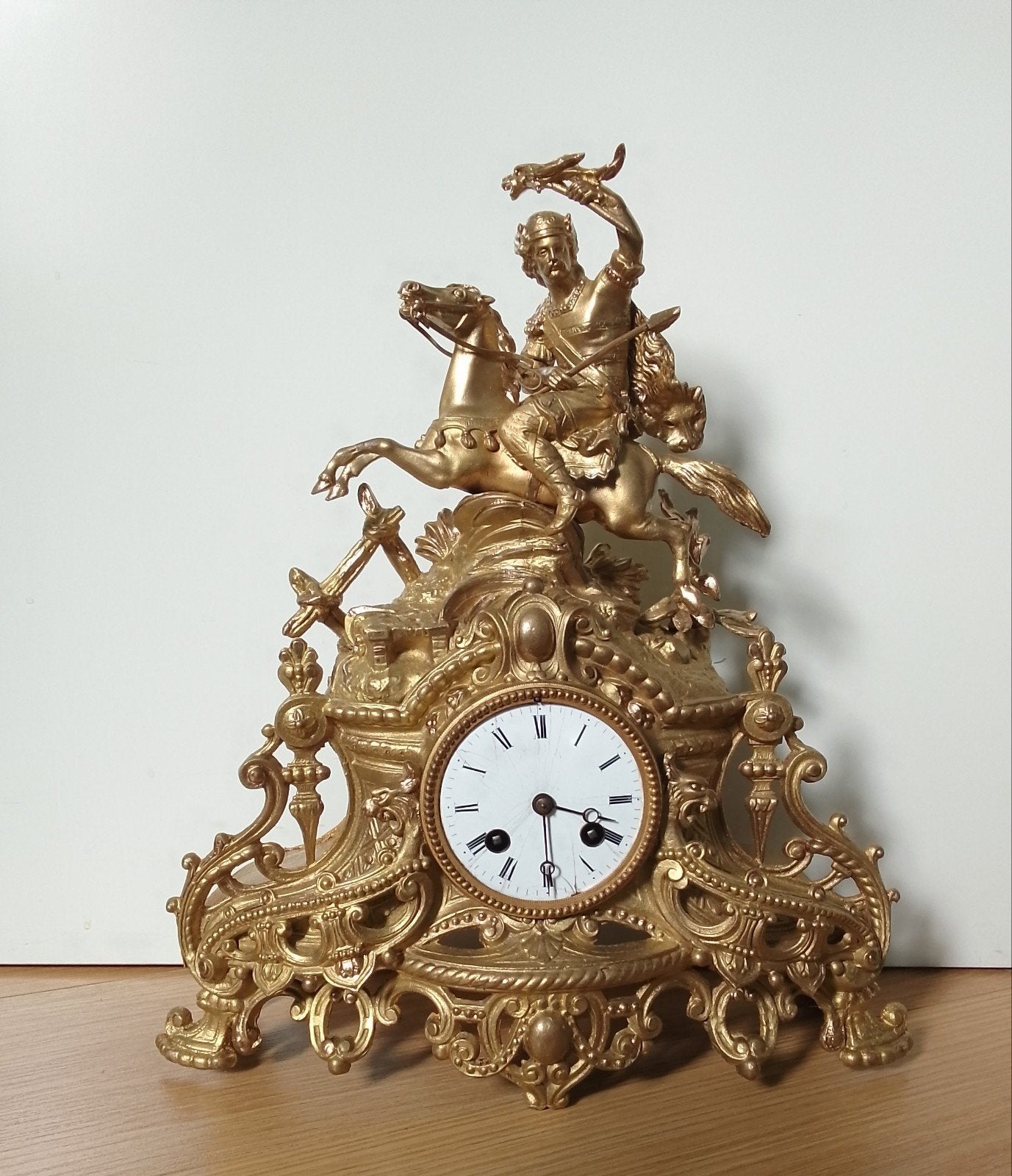 Antieke Franse pendule Japy Frères met ruiterfiguur, Antiek en Kunst, Antiek | Klokken, Ophalen of Verzenden