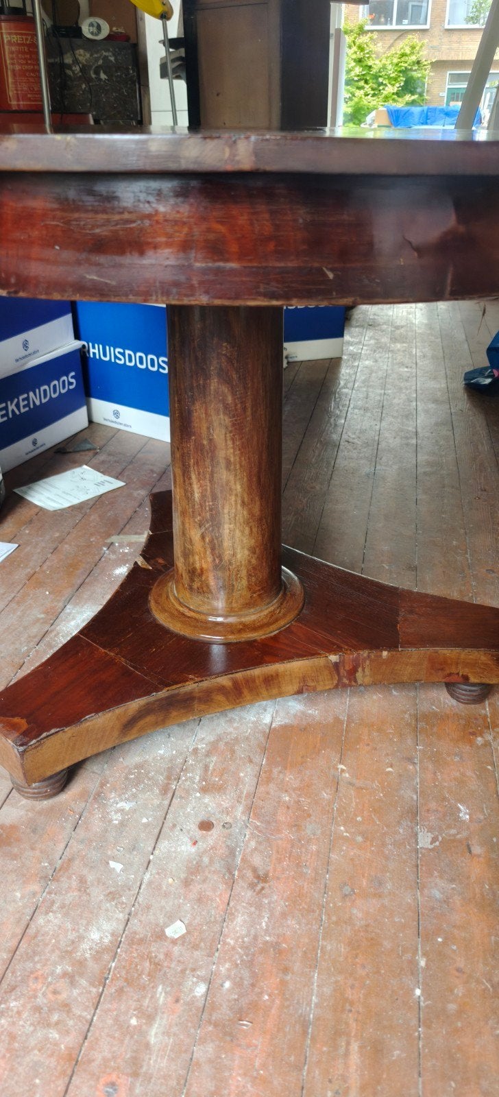 Antieke ronde kolomtafel (guéridon) - Biedermeier/Empire, Ophalen