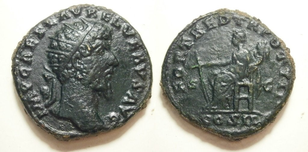 Romeinse munt Lucius Verus Dupondius -FORT RED TR POT III-, Ophalen of Verzenden, Italië, Losse munt