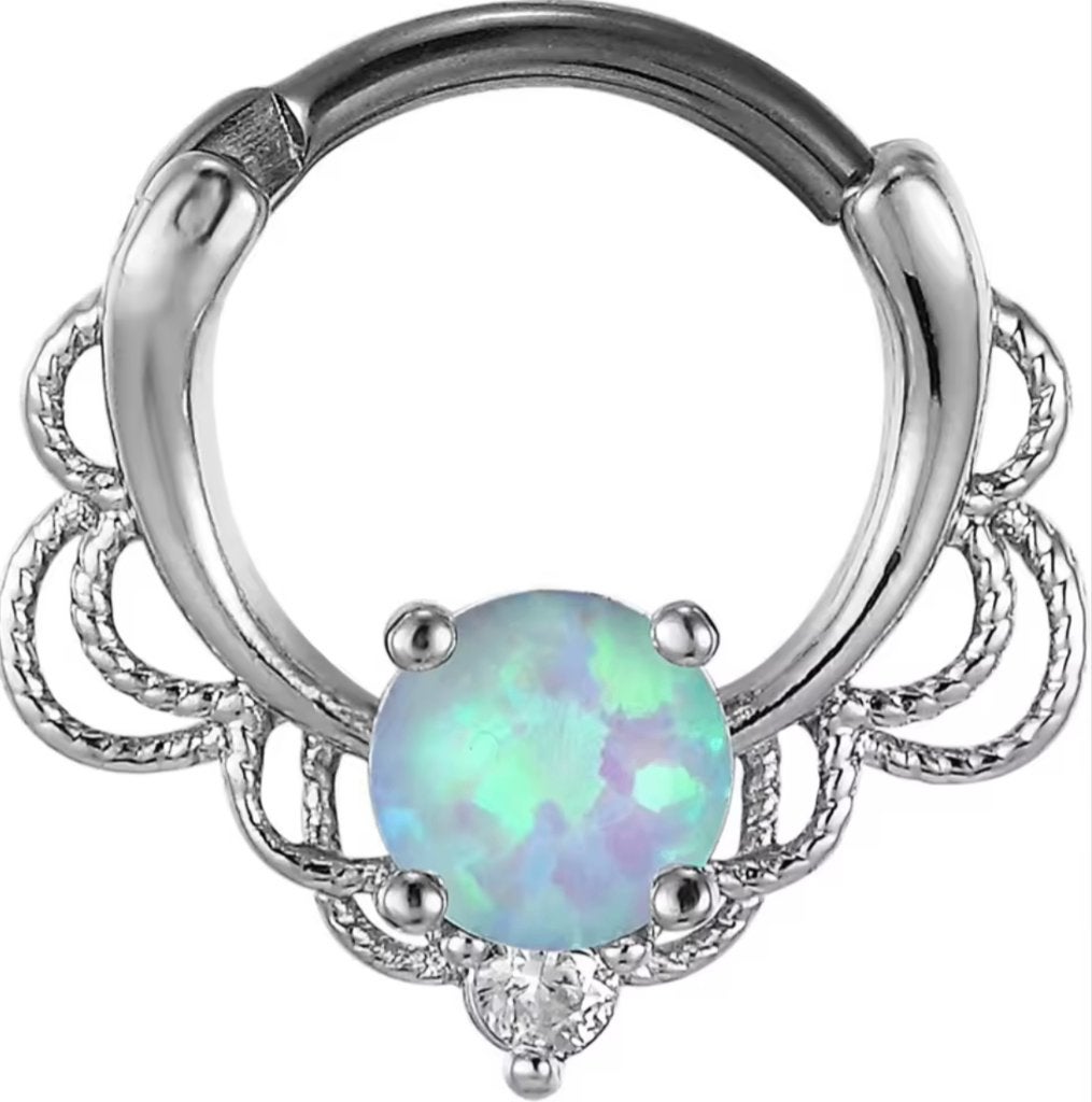 Titanium septum clicker met synthetisch Opaal of Zirkonia, Ophalen of Verzenden, Nieuw, Overige materialen, Oor- of Traguspiercing
