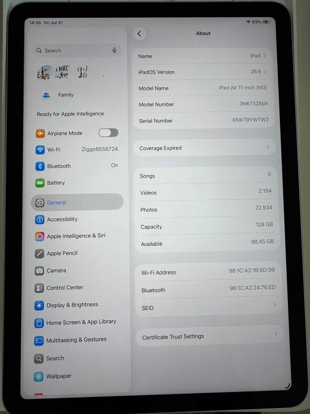 Apple iPad Air M3 11 128mgb wifi, Computers en Software, Apple iPads, Overige kleuren, Apple iPad Air, 11 inch, Ophalen of Verzenden