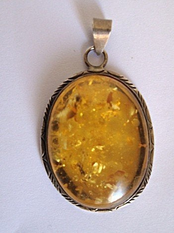 vintage 925 Sterling zilveren hanger met baltic Amber geel, Overige materialen, Gebruikt, Overige voorstellingen, Ophalen of Verzenden
