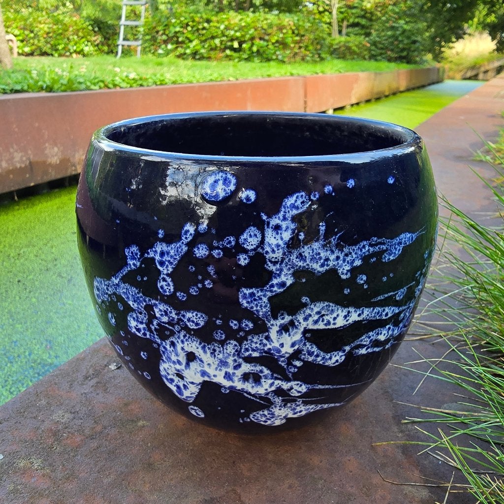 blauwe marei bloempot west duits fat lava stijl jaren 70, Ophalen of Verzenden