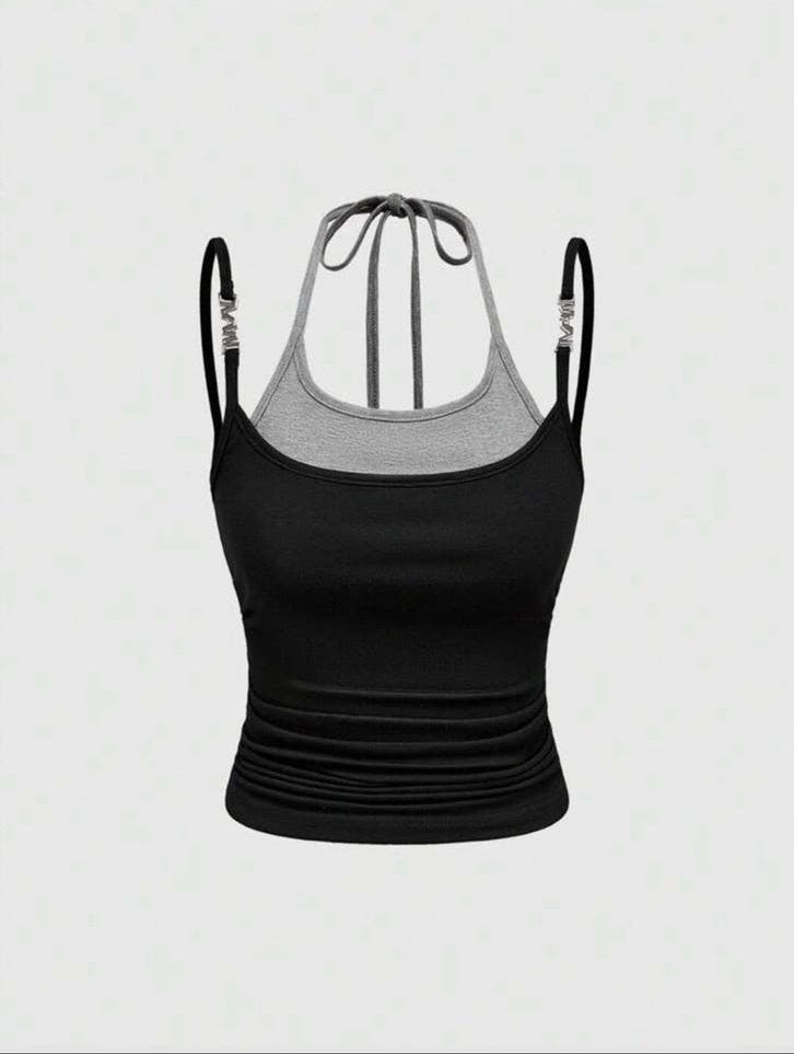 Shein topje maat XS - Zwart met grijs detail, Kleding | Dames, Zwart, Nieuw, Ophalen of Verzenden, Zonder mouw