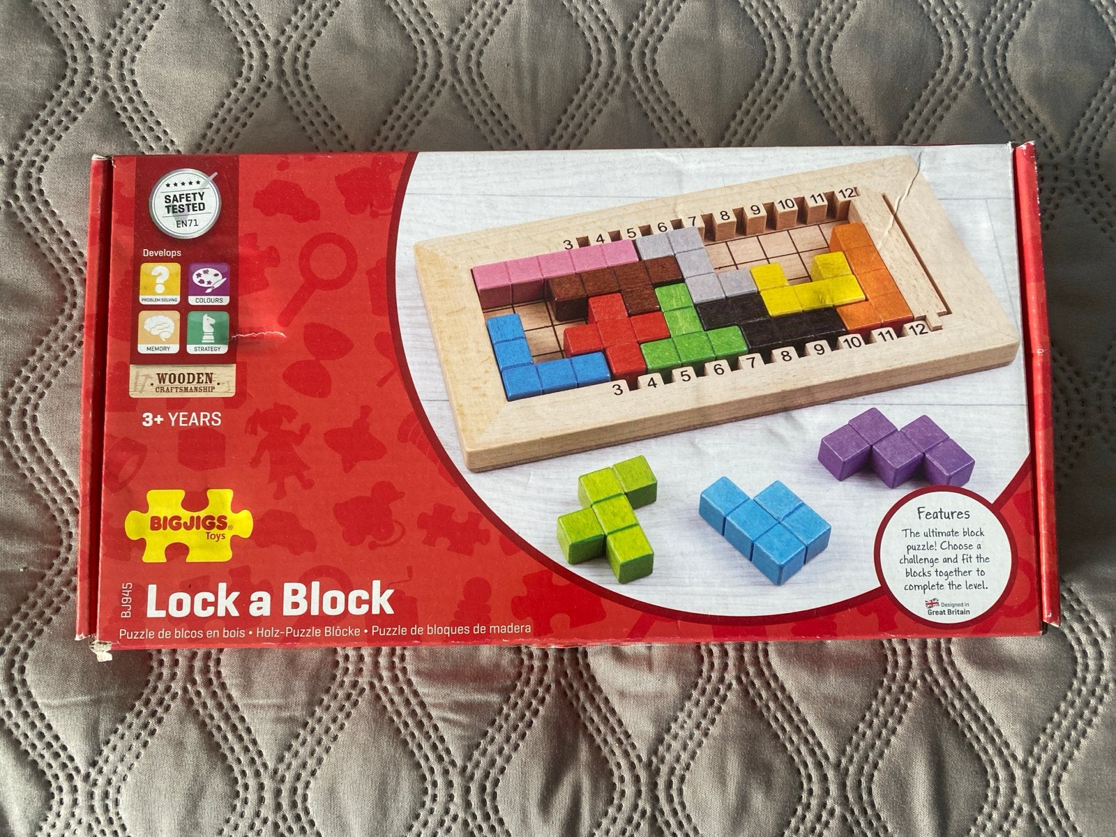 Houten puzzel/spel Lock a Block - Bigjigs Toys, Ophalen of Verzenden, Zo goed als nieuw, 2 tot 4 jaar, Van hout