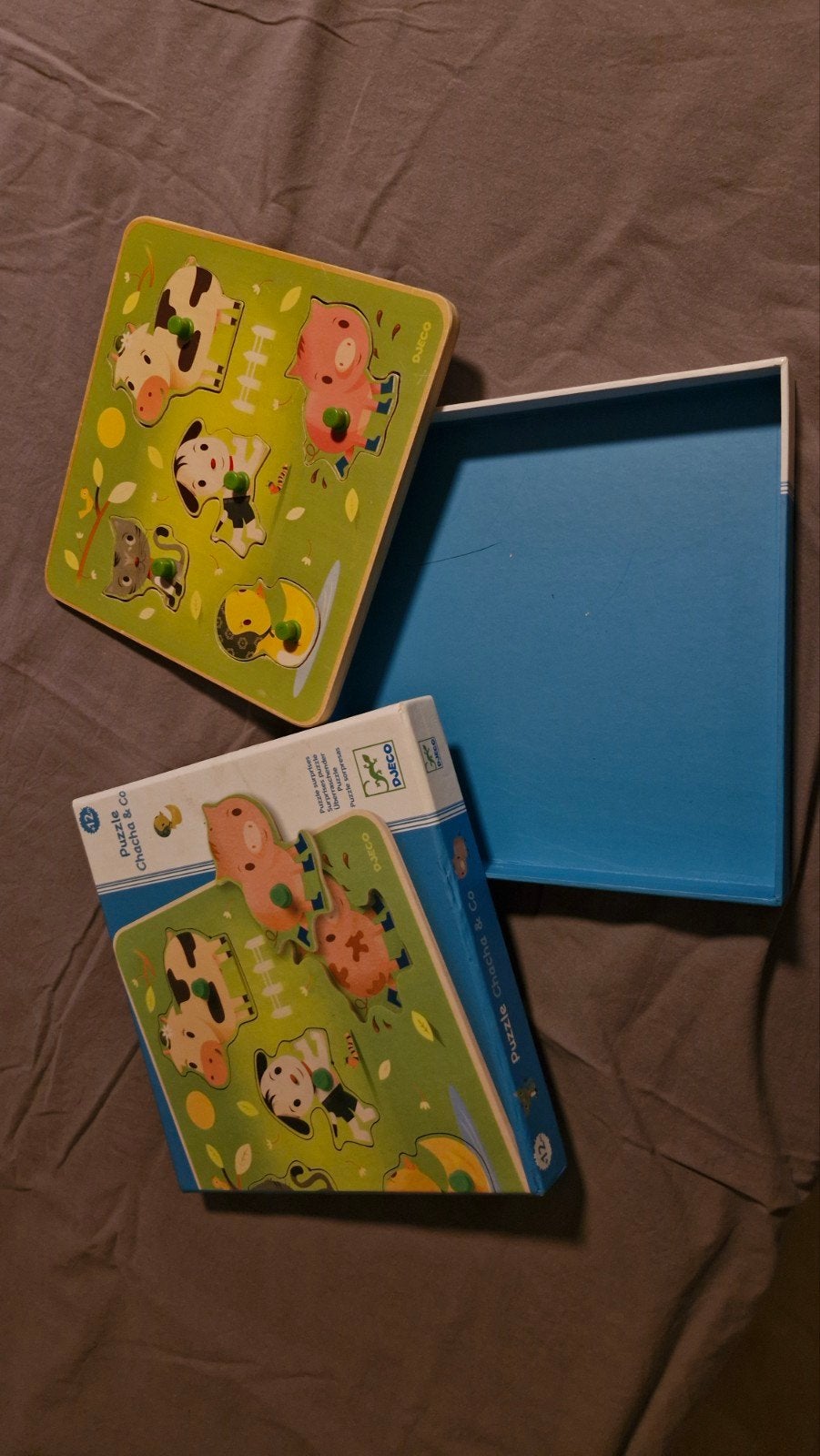 Djeco Chucho & Co. houten puzzel met boerderijdieren, Kinderen en Baby's, Speelgoed | Kinderpuzzels, Ophalen, 2 tot 4 jaar, Gebruikt