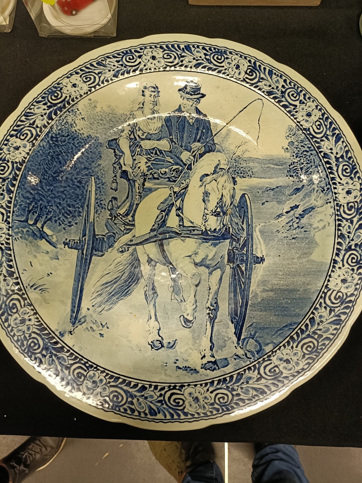 Delfts Blauw Wandbord - Koets met Paard, Ophalen