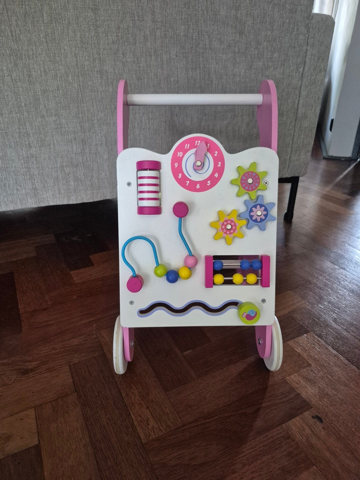 Houten loopwagen met activiteitenpaneel - Roze, Ophalen, Gebruikt, Overige typen, Met wieltjes