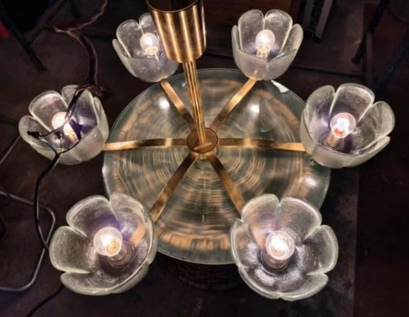 vintage Kalmar Murano kroonluchter model 1, Ophalen, E14 (klein), Zo goed als nieuw, Glas