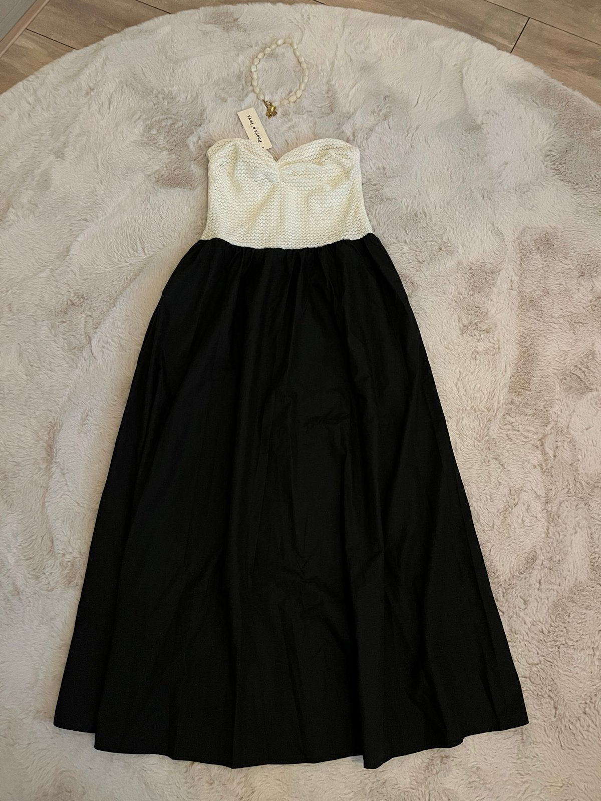 La Boutique Strapless Jurk Zwart Wit Nieuw Maat M/L, Verzenden, Nieuw, Maat 38/40 (M), Zwart