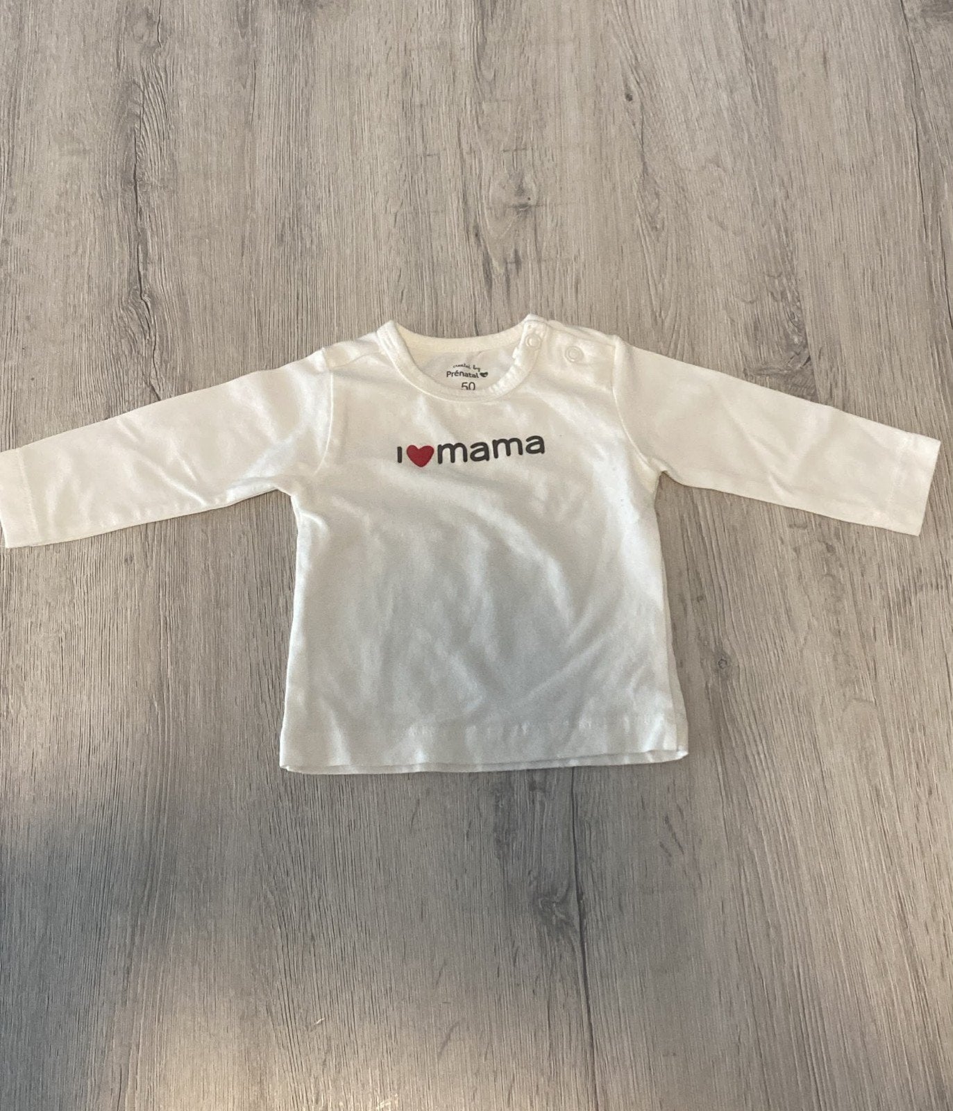 Wit baby shirtje met 'I love mama' opdruk - Maat 50, Ophalen, Nieuw, Prenatal, Jongetje of Meisje