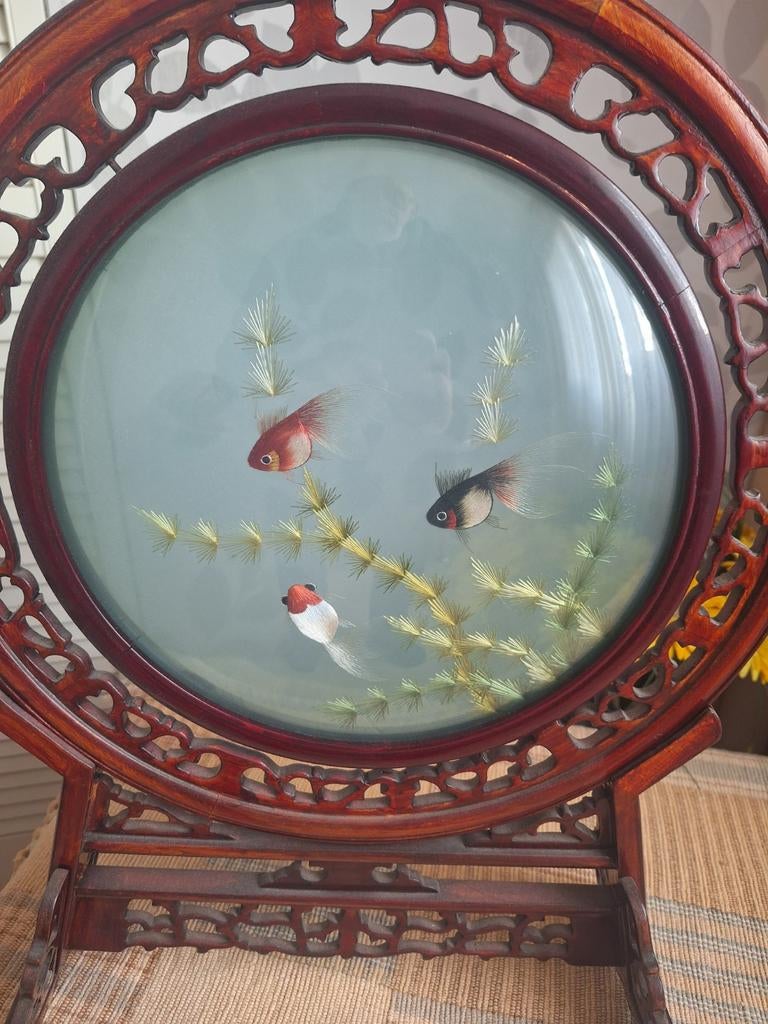 Chinees dubbelzijdig borduurwerk met vissen, Ophalen of Verzenden