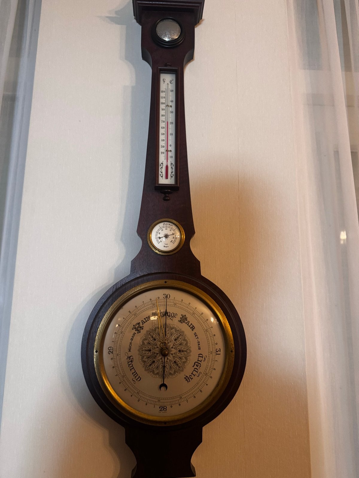 Antieke Barometer en Thermometer - Houten Weerstation, Ophalen of Verzenden, Gebruikt, Weerstation