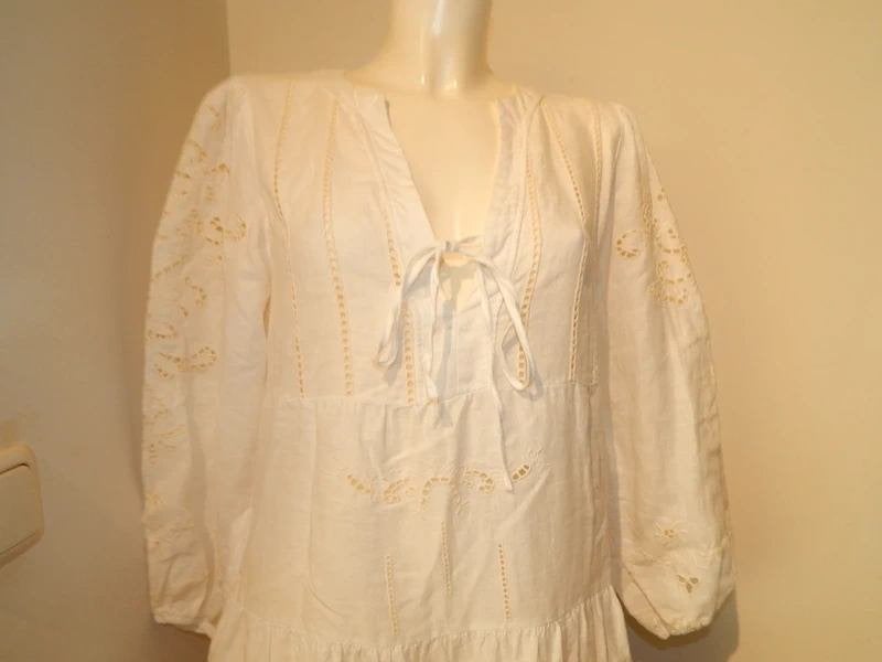 Greek Archaic Kori beeldige witte jurk open gewerkt motief S, Kleding | Dames, Verzenden, Wit, Greek Archaic Kori, Zo goed als nieuw