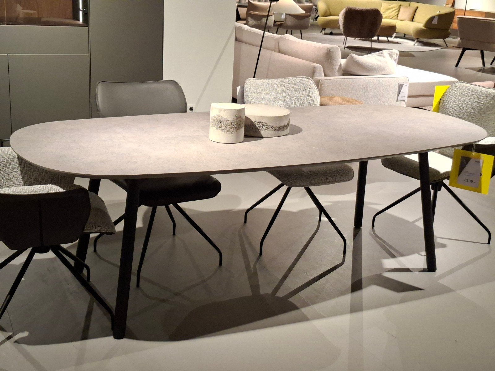 Showroommodel Enzo Luca Eetkamertafel Hpl Deens ovaal 240cm, Ophalen, Metaal, Rechthoekig, Nieuw