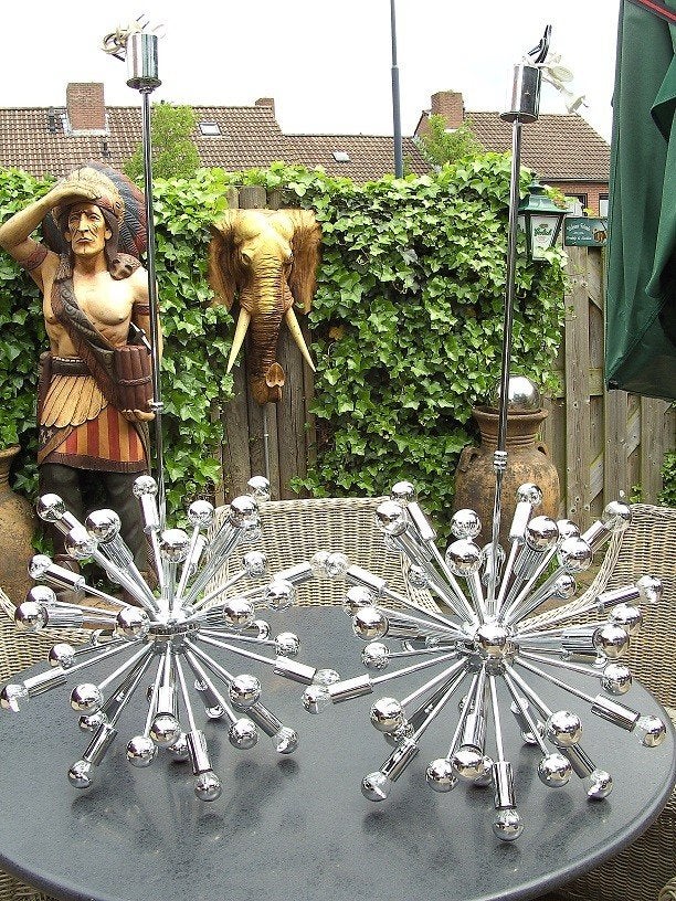 FIFTIES  SIXTIES CHROMEN SPOETNIK / SPUTNIK HANGLAMPEN, Ophalen, Zo goed als nieuw, Glas, FIFTIES SIXTIES RETRO