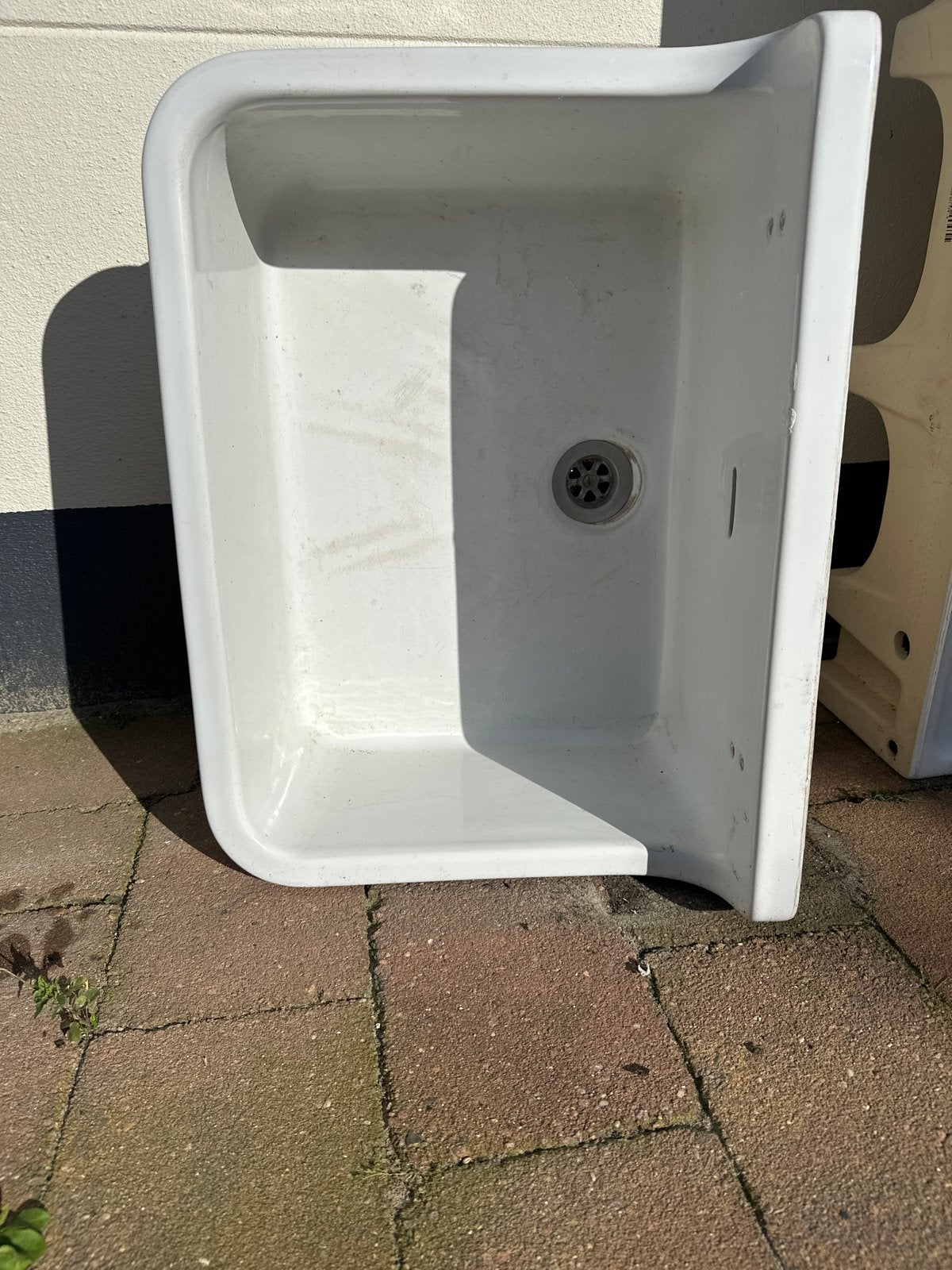 Witte wasbak/wastafel met afvoer, Ophalen, Gebruikt, Wastafel