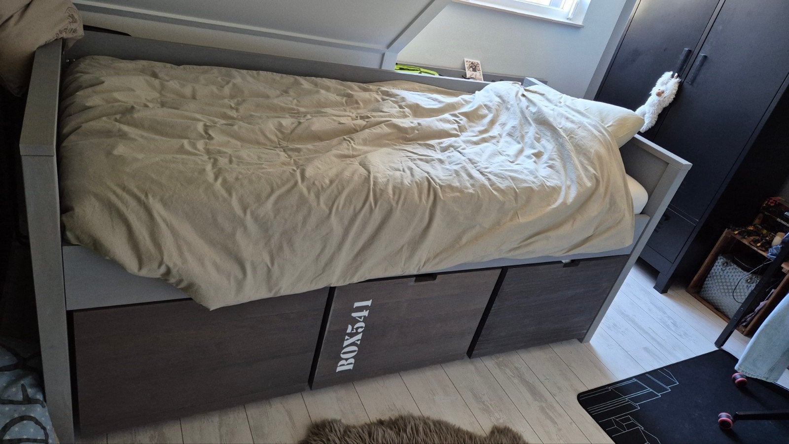 Bopita bed met lades - Grijs eenpersoonsbed, Ophalen, Gebruikt, 90 cm, Eenpersoons