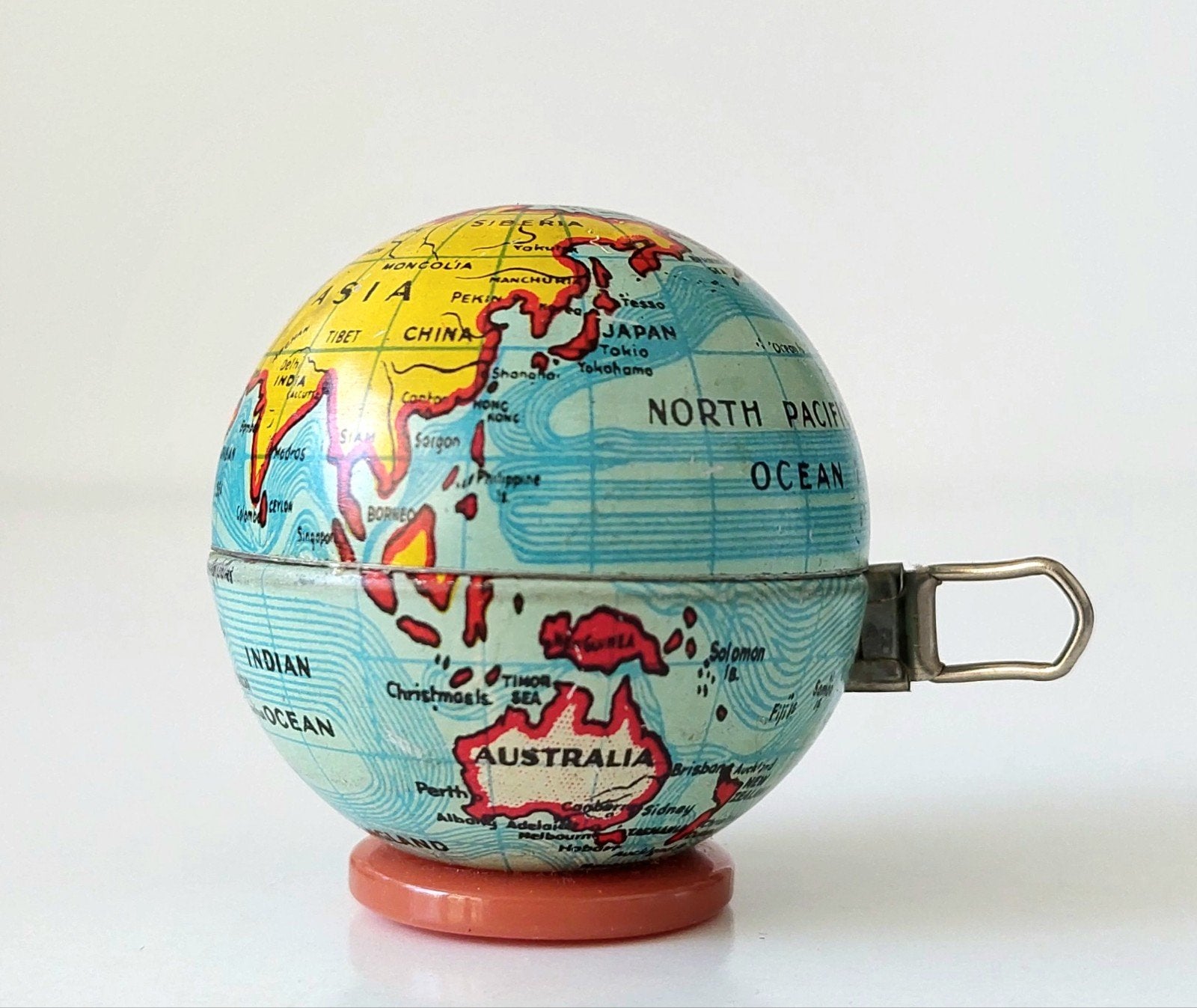 Antiek Reisinktpotje in Blikken Globe Wereldbol Inktpot, Antiek en Kunst, Ophalen of Verzenden
