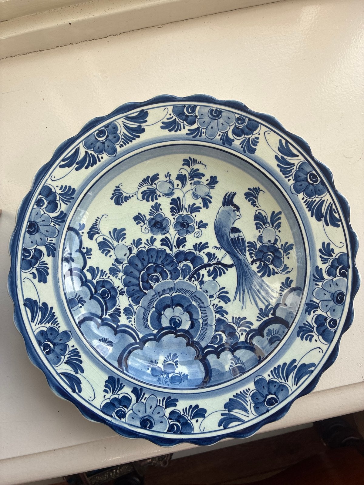 Delfts Blauw Wandbord met Vogel en Bloemen, Antiek en Kunst, Ophalen
