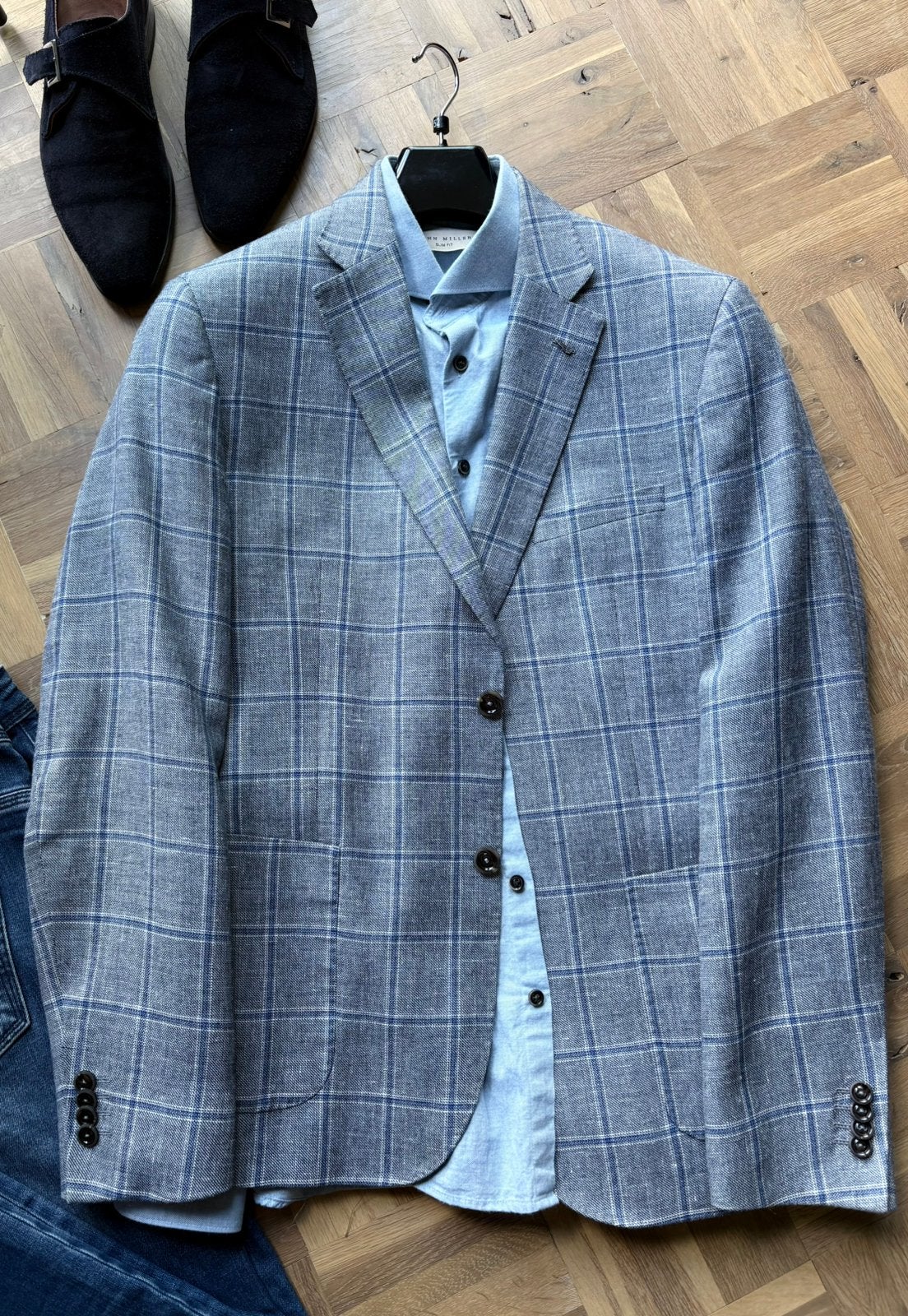 Donkervoort zomer ruit colbert mt 52, Kleding | Heren, Kostuums en Colberts, Ophalen of Verzenden, Zo goed als nieuw, Maat 52/54 (L)