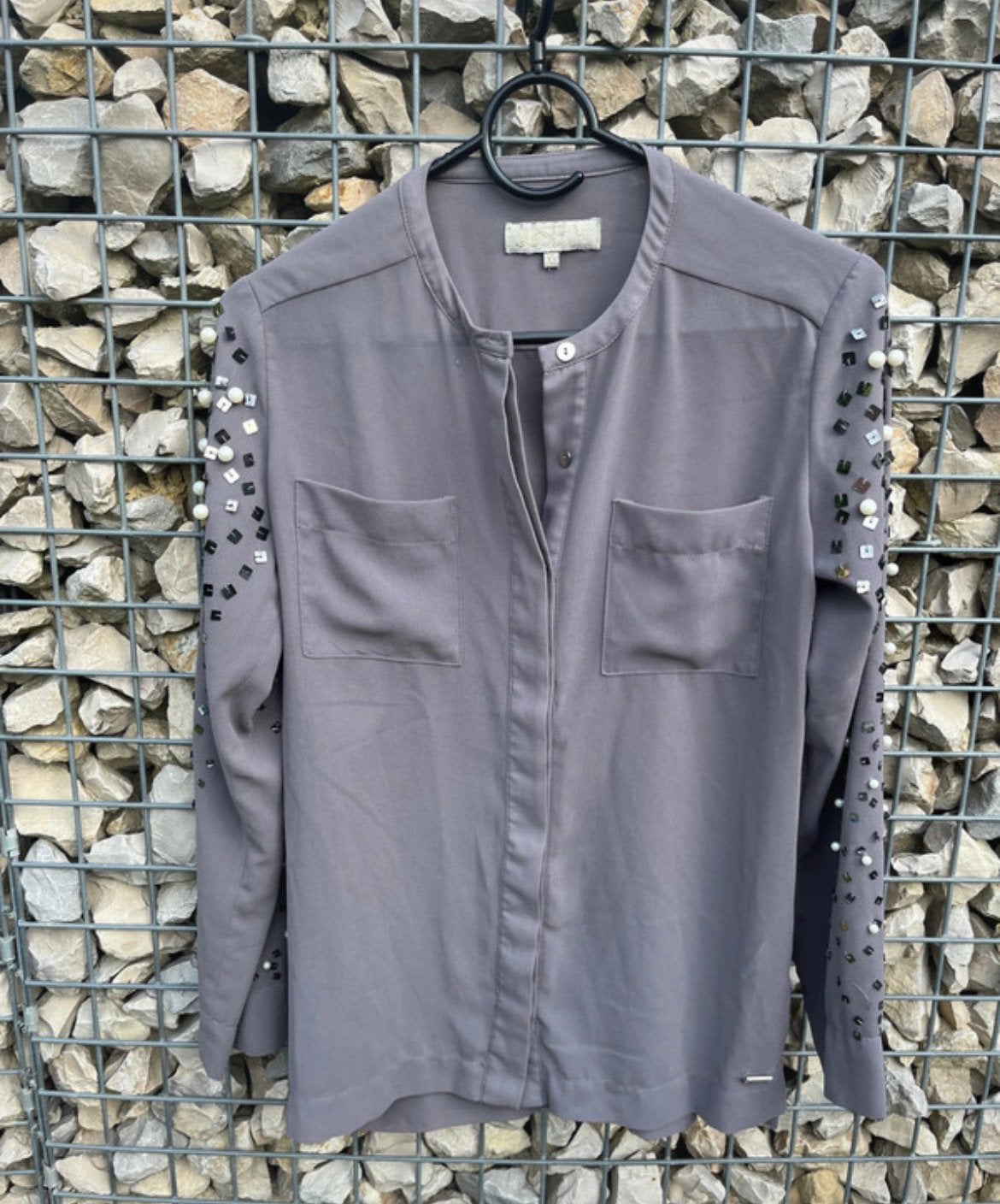 Josh V doorschijnende blouse met pailletten, Ophalen of Verzenden, Zo goed als nieuw, Maat 34 (XS) of kleiner, Grijs