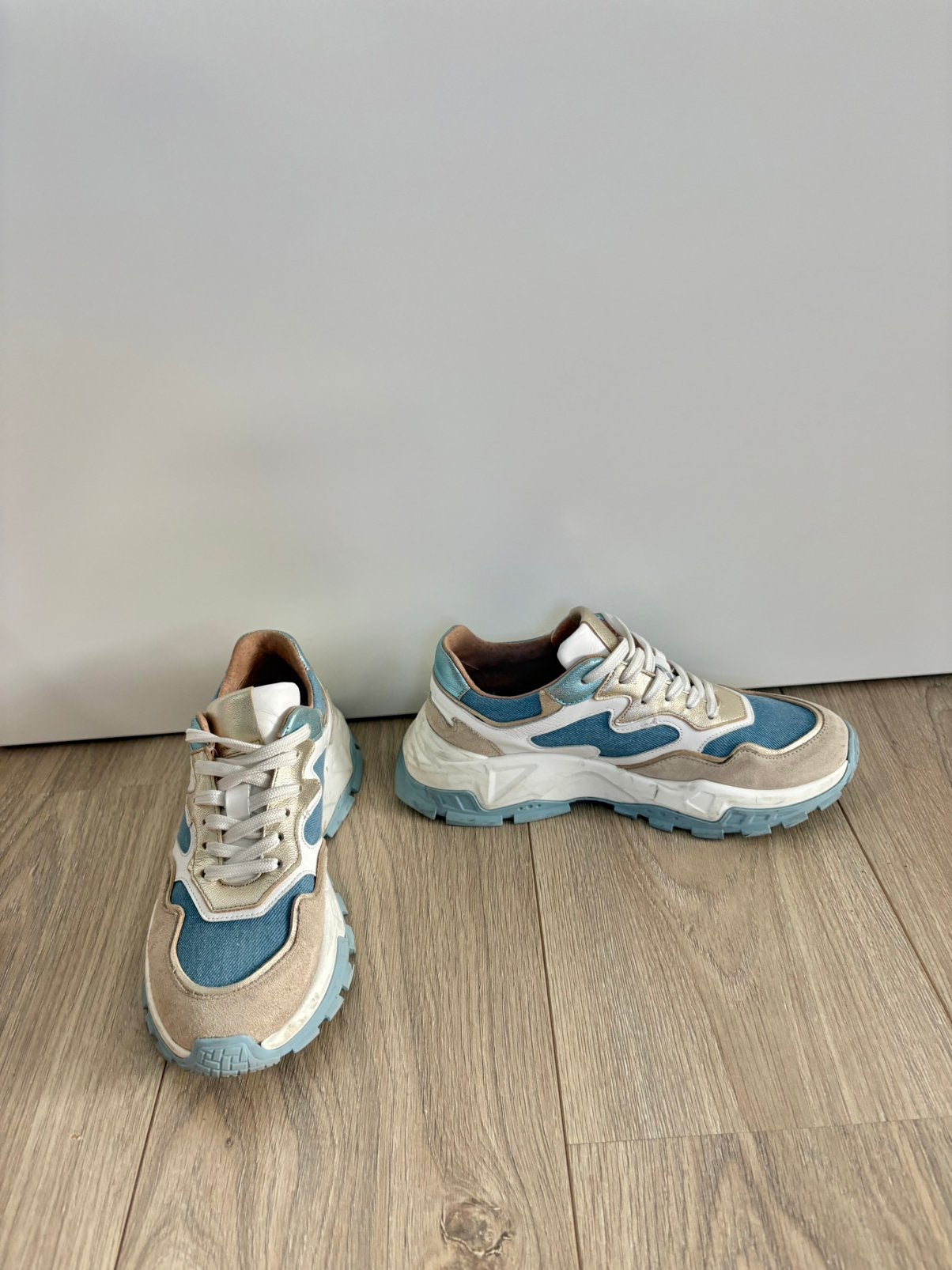 DWRS Label Chester sneakers - denim champagne/jeans - maat39, Kleding | Dames, Ophalen of Verzenden, Zo goed als nieuw, Sneakers of Gympen