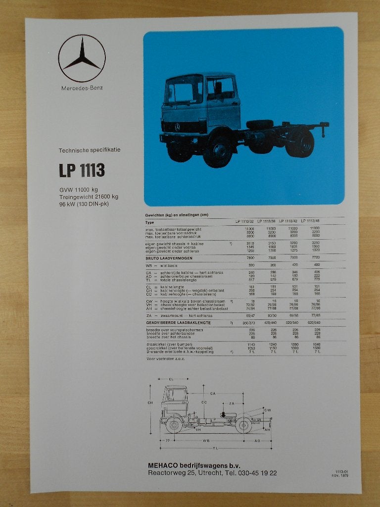 Mercedes LP 1113 Technische Specificatie Folder 1979 LP1113, Zo goed als nieuw, Mercedes-Benz, Mercedes, Ophalen of Verzenden