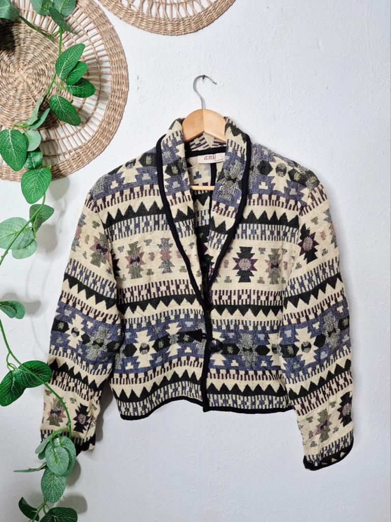 Vintage ethnic geweefd kort jasje M, Vintage, Ophalen of Verzenden, Zo goed als nieuw, Maat 38/40 (M)