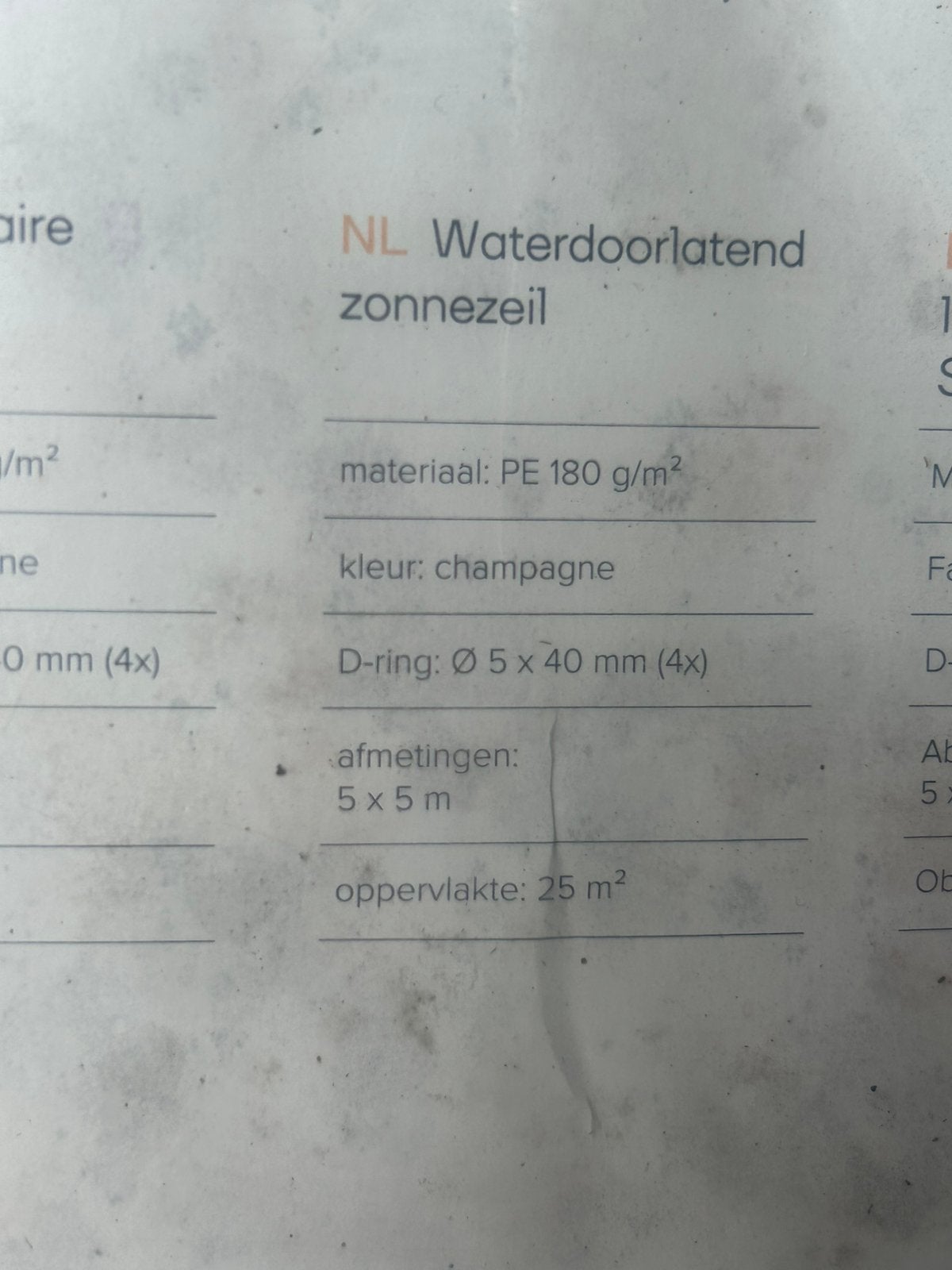Zonne doek. 5x5, Tuin en Terras, Ophalen of Verzenden, Nieuw