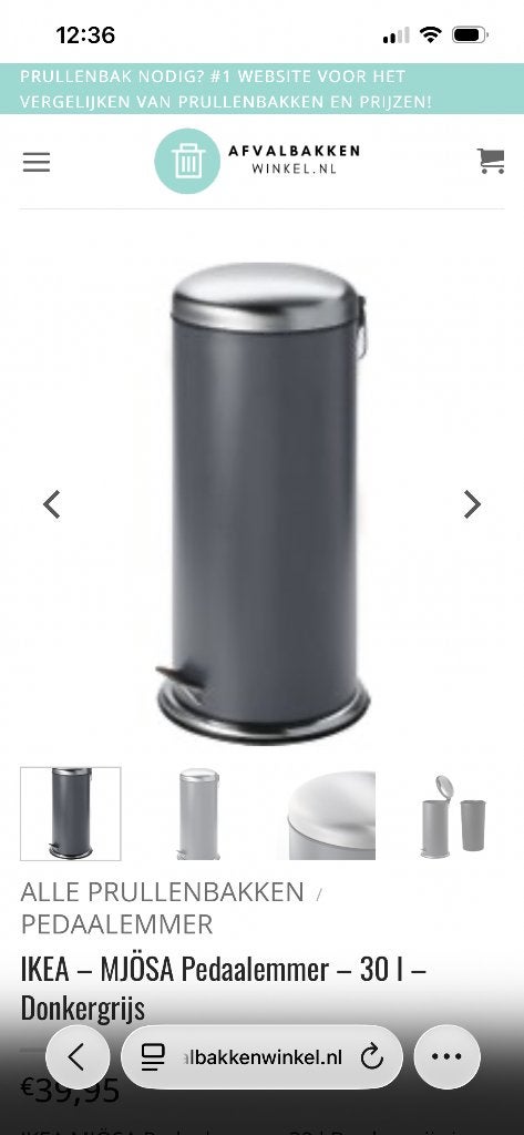 IKEA pedaalemmer Mjosa 30 L, Minder dan 10 liter, Ophalen, Metaal