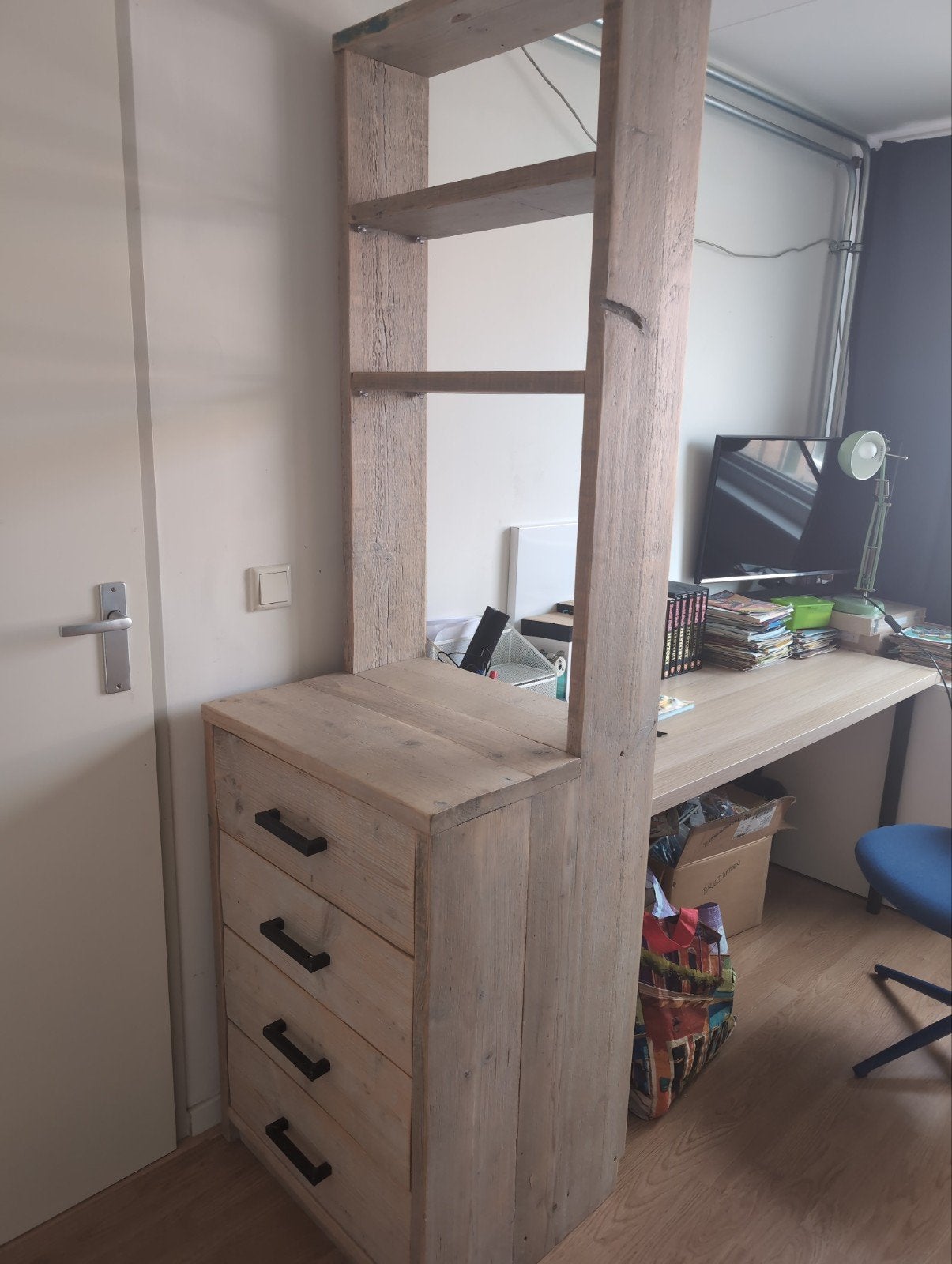 Steigerhouten kast met lades en planken, Zo goed als nieuw, Met lade(s), Rustiek, Landelijk, 25 tot 50 cm